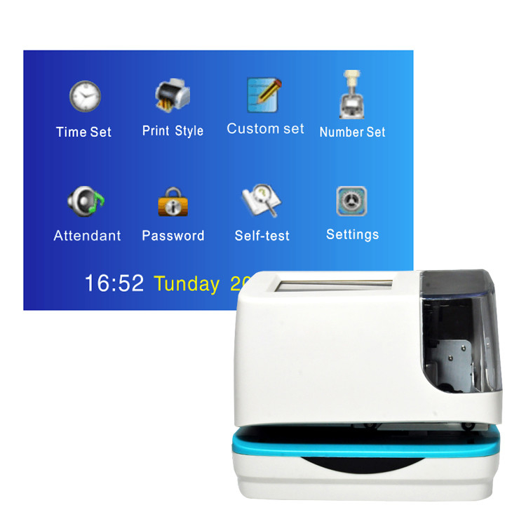 하얀 디지털 타임 레코더 터치 스크린 5 라인 전자적 날짜 시간 우표 자동판매기